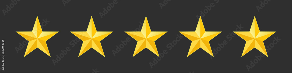Poster rating symbol set of five pointed yellow golden stars quality rating product or service quality asse