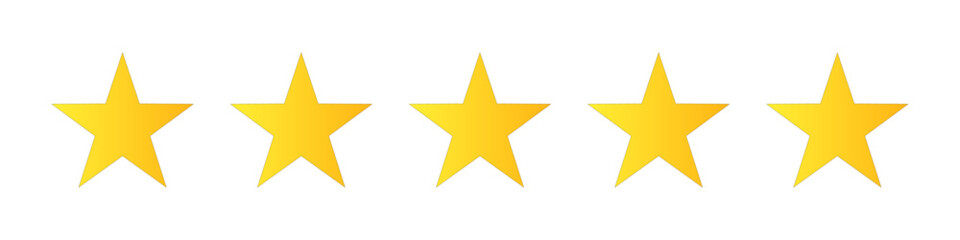 Obraz premium Rating symbol set of five pointed yellow golden stars quality rating product or service quality assesment simple minimal icon sign label vector design