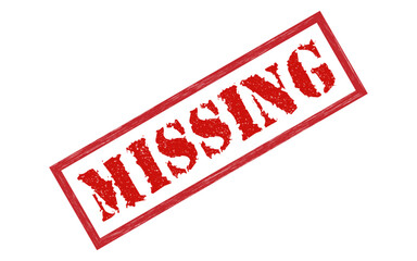 Missing red ink rubber stamp sign symbol grunge effect vector illustration design missing wanted person search case investigation unknown tampon