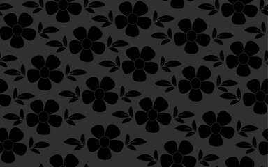 Fototapeta premium Floral seamless pattern black theme wood pertex texture daisy flower textile fabric pattern ornamental decorative paper print background wallpaper