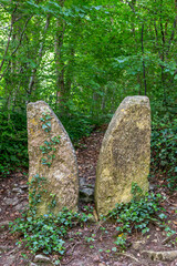 old stone stile in the woods