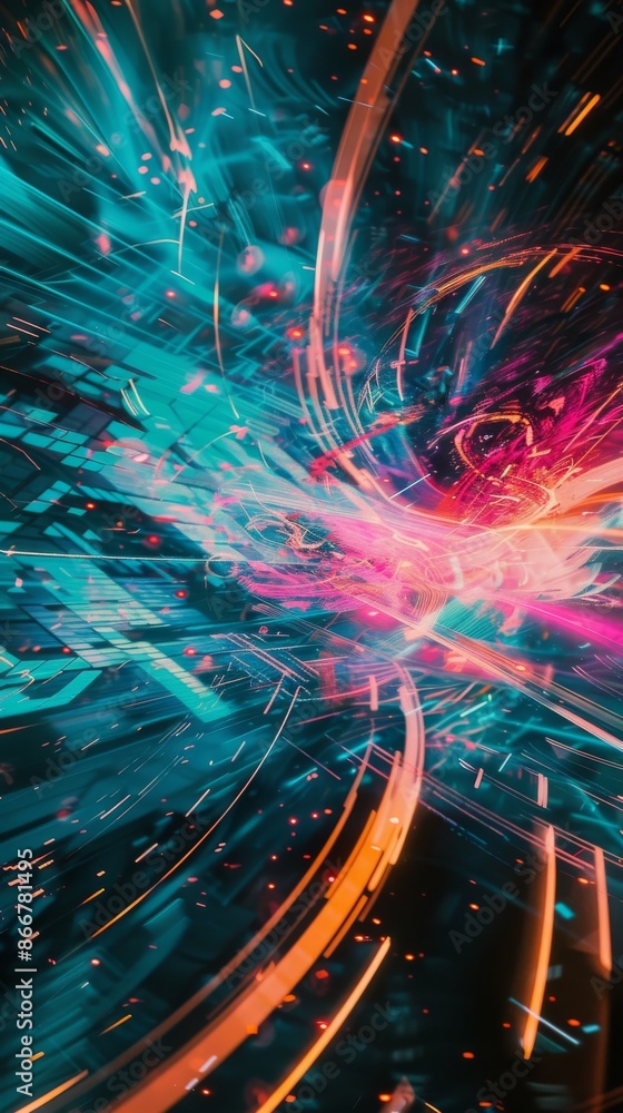 Aufkleber abstract background with light trails of orange and blue colors turning around a central vortex and 