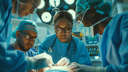 Group of doctors examining a patient