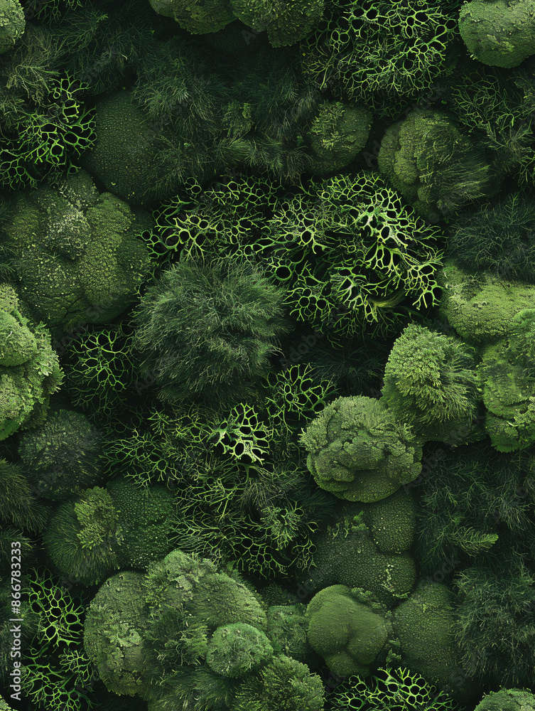 Poster mossy texture creating a detailed green pattern, perfect for nature-themed designs and backgrounds