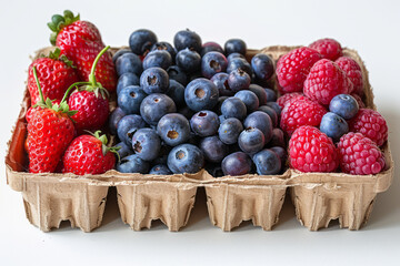Elegant display of fresh berries in a cardboard carton with a minimalist design,