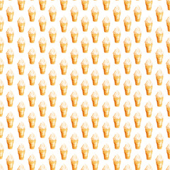 Watercolor seamless patterns with images of popsicles and ice cream in waffle cups