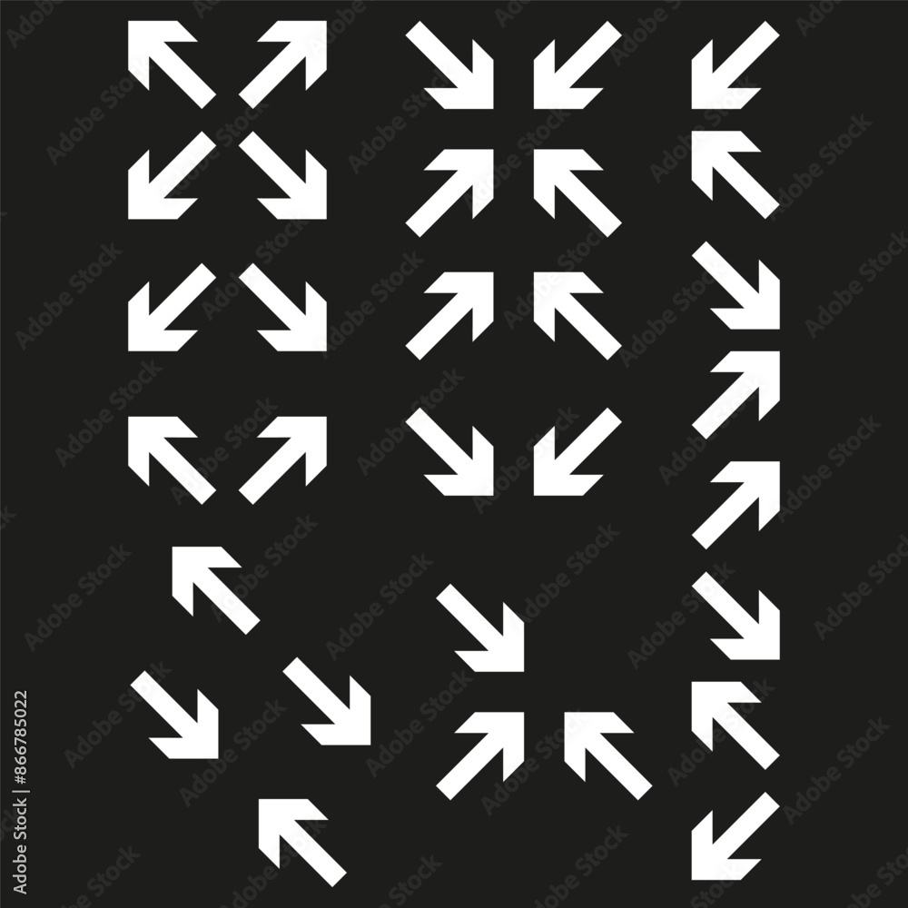 Poster arrow icons pattern. directional arrows set. black background contrast. vector illustration.