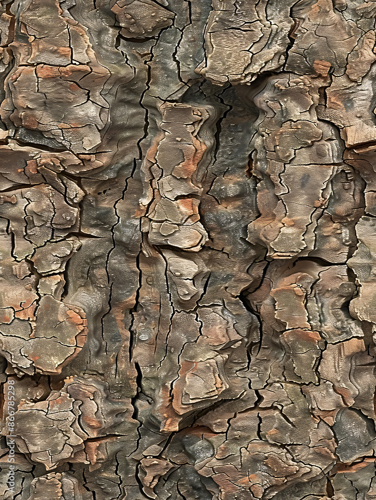 Poster Up-close look at tree bark showcasing its intricate texture and organic pattern