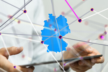 germany map  -  Global network. Blockchain. 3D illustration. Neural networks and artificial intelligence. Abstract  - 3d