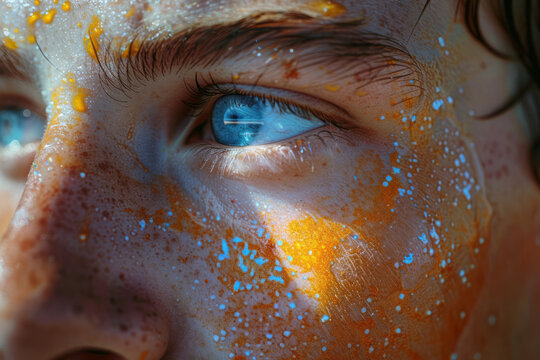 Macro view of a person&acirc;&euro;&trade;s skin with sunscreen being evenly spread, highlighting proper application,