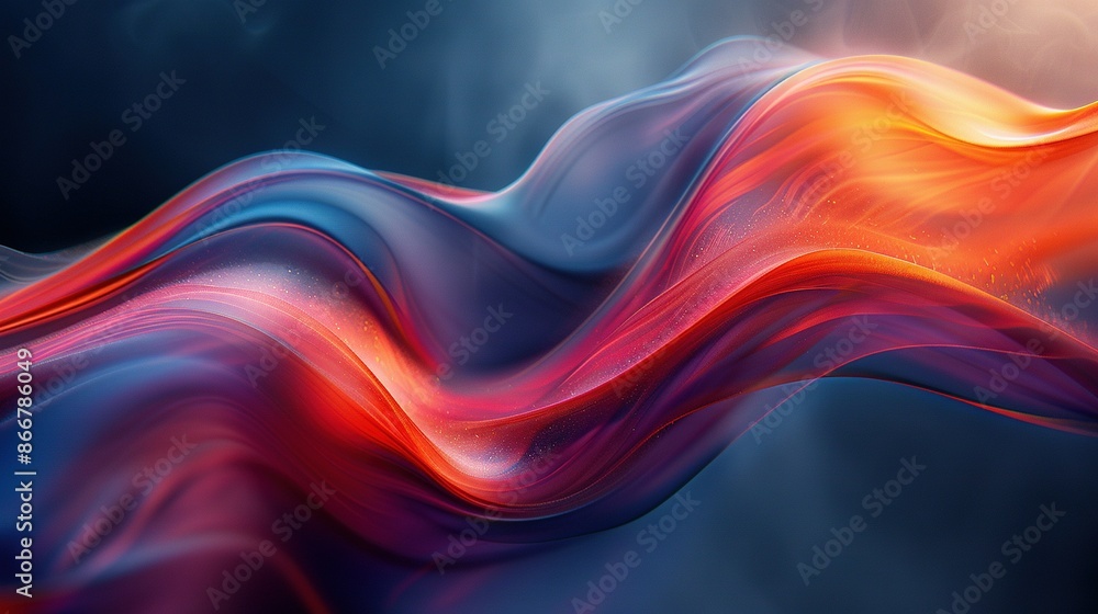 Poster a wave of red and blue colors against a dark background, illuminated by a light source from above
