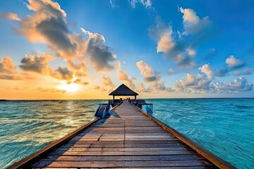 Sunrise Over Ocean Pier with Hut