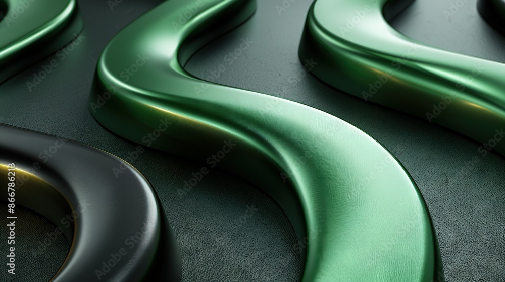 Poster a photo of a curved surface with green and black objects at its center