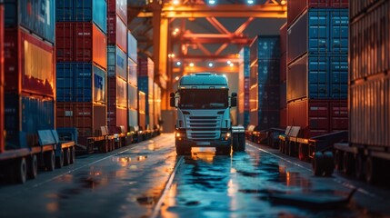 Naklejka premium Container truck at a shipping port