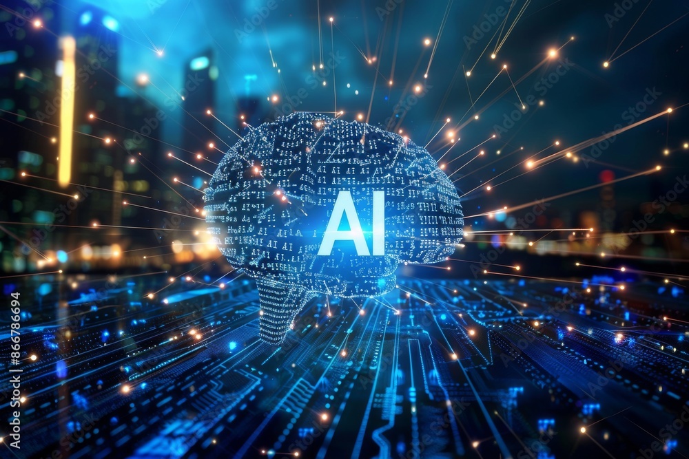 Poster ai neural network visualization with glowing data points, digital transformation, tech innovation, a