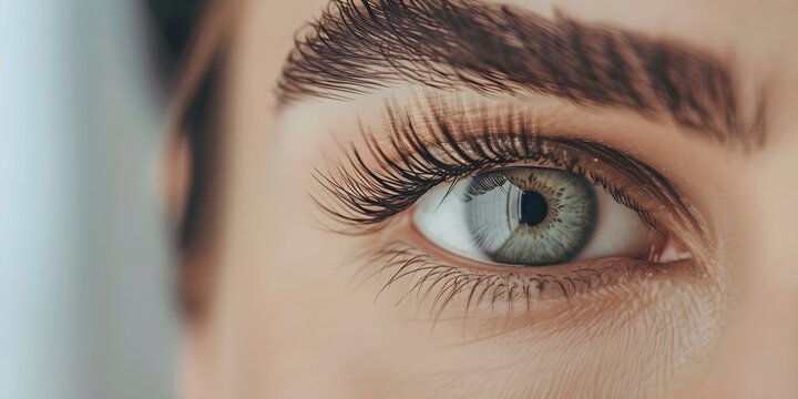 Detailed image of a womans eye with lengthy eyelashes. Concept Close-up, Eye, Eyelashes, Woman, Detailed Shot