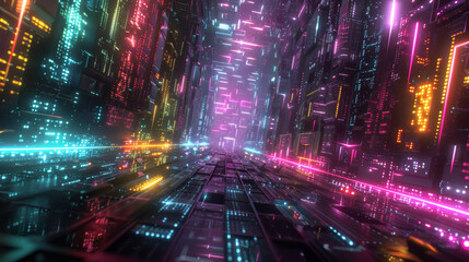 Obraz premium Modern glowing tunnel in vibrant colors. Technology light design future