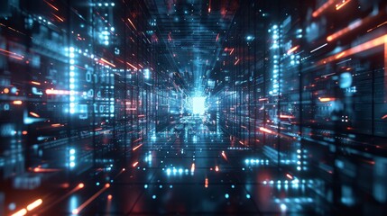 Modern glowing tunnel in vibrant colors. Technology light design future