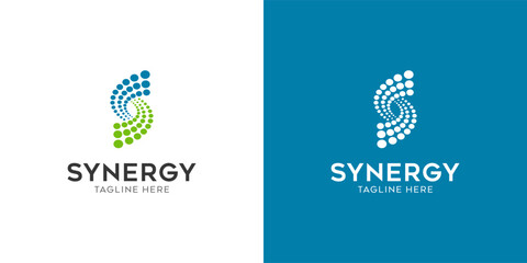 synergy logo, the concept of two or more entities working together, The interlocking circles represent the coming together of diverse elements