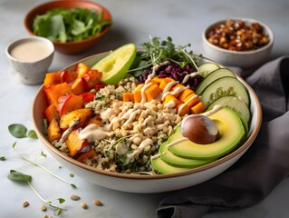 Vibrant Buddha Bowl with Avocado, Grilled Veggies, and Quinoa