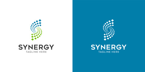 logo Synergy, the concept of two or more entities working together, The interlocking circles represent the coming together of diverse elements