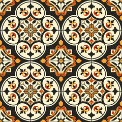 Black background with seamless floral pattern for decoration, textile, ceramic tiles, wallpapers, and wrapping paper