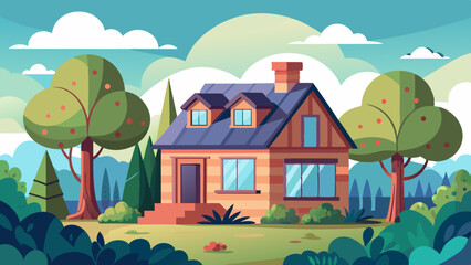 illustration of a house with trees