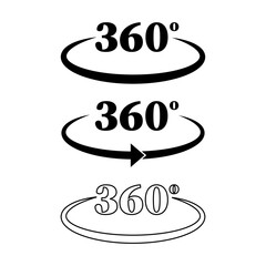 360 degree icons. Circular arrow symbols. Full rotation design. Vector illustration set.