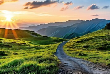 Path Through Rolling Hills at Sunrise
