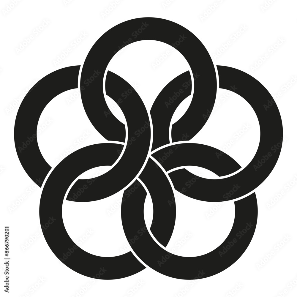 Poster interlocking circles pattern. black geometric design. abstract knot symbol. vector illustration.