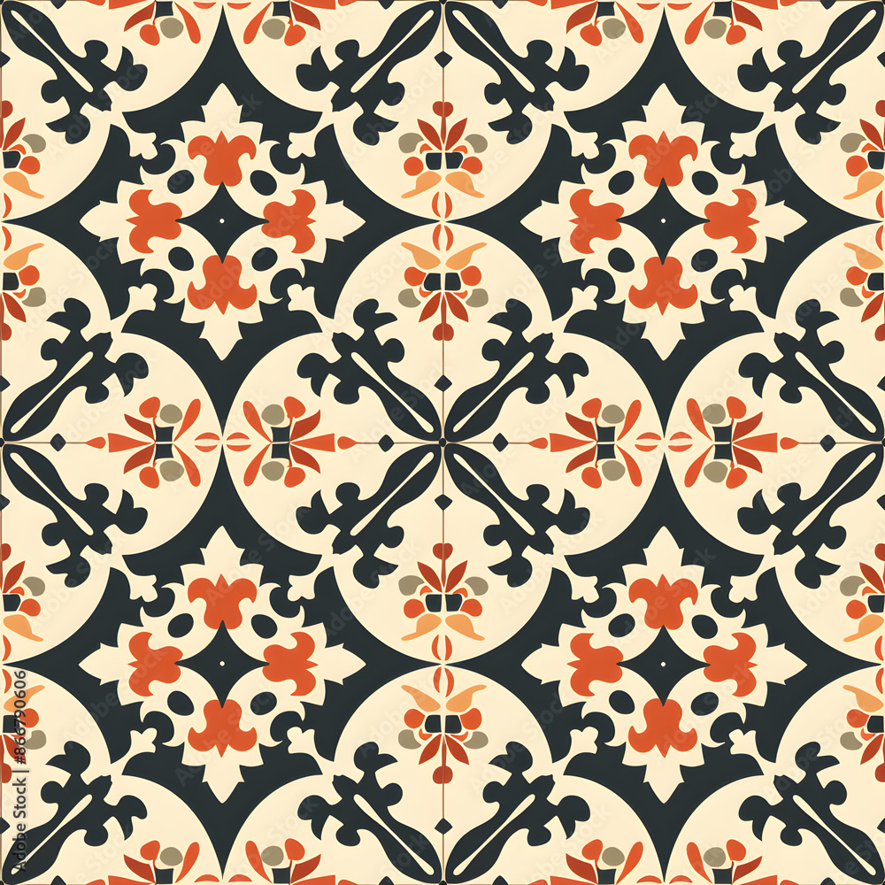 Aufkleber colorful symmetrical floral forms in a seamless repeating pattern, ideal for background designs