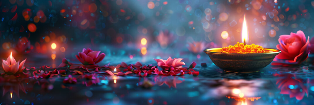 Diwali, indian holiday, Hindu festival of lights, religious celebration at the month of Ashvin, candle light and bokeh