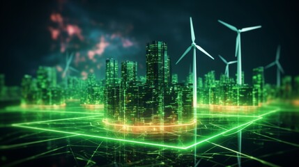 Visualization of wind energy rotation in green power production using virtual data technology