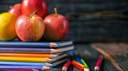 school books and apple