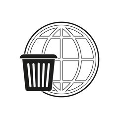 Global trash icon. Earth globe symbol. Waste management detail. Vector illustration.