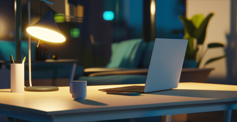 Workspace in a room with a laptop. laptop on a desk in a home office