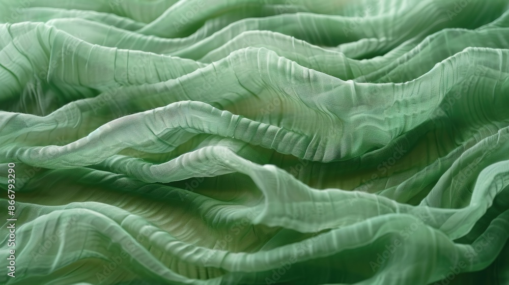 Poster closer view of green cloth featuring curved patterns at top and base