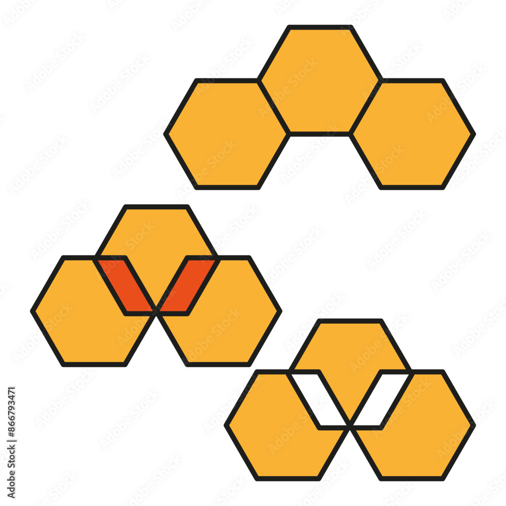 Poster hexagonal patterns. yellow and orange hexagons. geometric vector design. abstract honeycomb shapes.