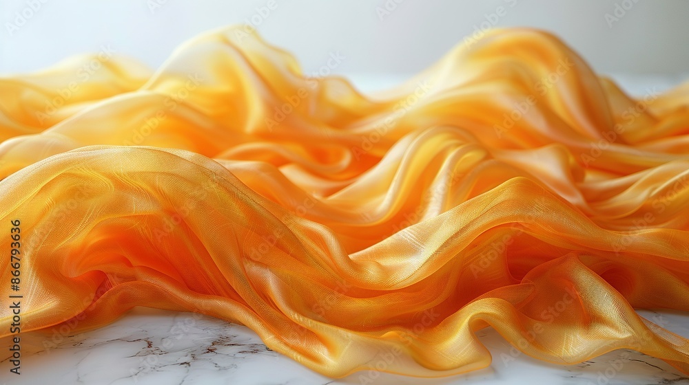 Aufkleber a high-resolution, sharp photo of a yellow fabric on a polished stone tabletop with a clear pattern 