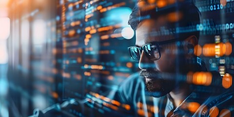 Software developer creatively strategizing visual concepts for innovative project planning and coding. Concept Software Development, Visual Concepts, Project Planning, Coding, Innovative Techniques