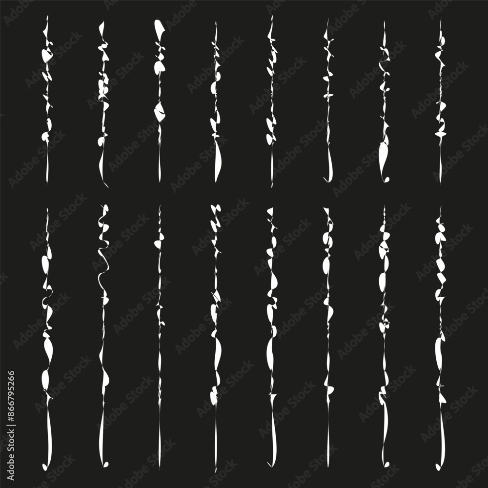 Aufkleber vertical leaf patterns. white vines on black. abstract botanical design. decorative nature elements.