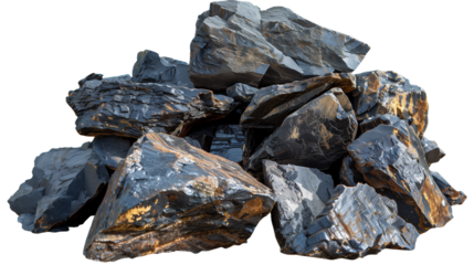 Isolated pile of jagged, dark grey rocks