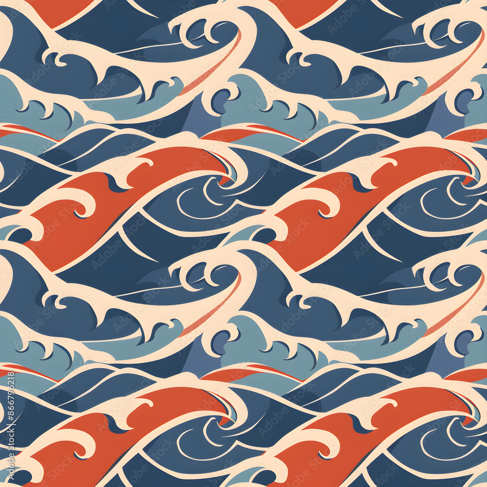Poster vivid ocean waves seamless pattern, ideal for textile or wrapping paper design