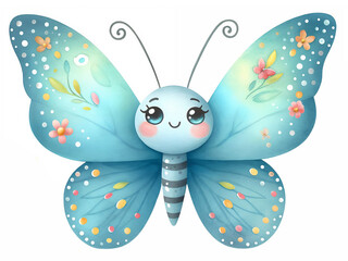 Cute watercolor butterfly on white background. AI