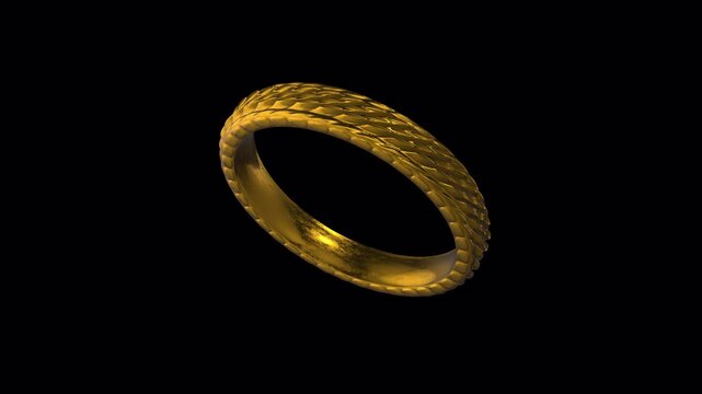 3D Golden Ring Rotating on a Transparent Background. Seamless Loop. Luxury Item. 4K
