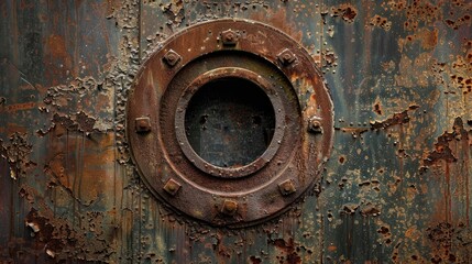 Rusty metal surface with circular window frame