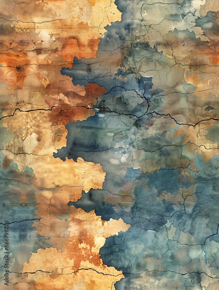 Poster Abstract seamless pattern featuring a weathered grunge wall with cracks and stains for a stylish decorative design