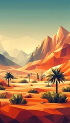 Low poly geometric style of a desert landscape