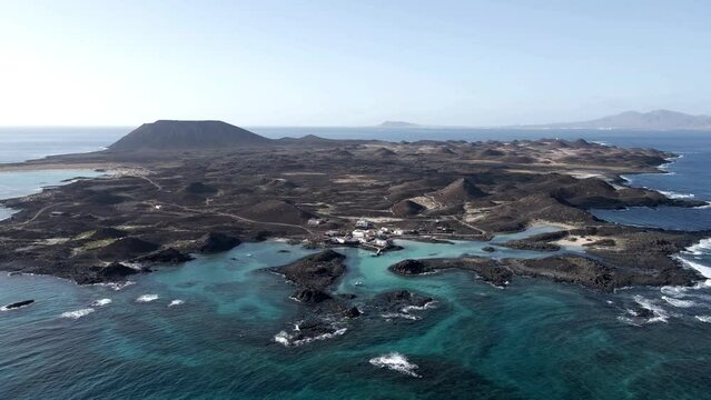 Lobos Island in Fuerteventura bay view from the air