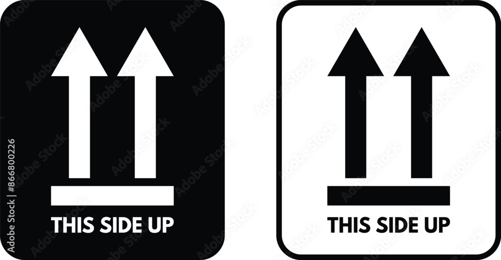 Poster this side up icon set in two styles . this side up symbol in rectangular frame . package symbol . ve
